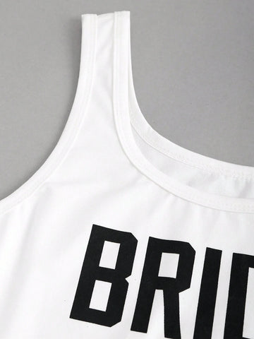 Letter Printed Round Neck Sleeveless Slim Bodysuit