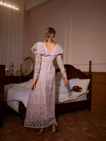 Levi V Neck Floral Hollow Lace Dress