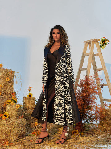 Levia Zebra Printed Lapel Blazer Dress