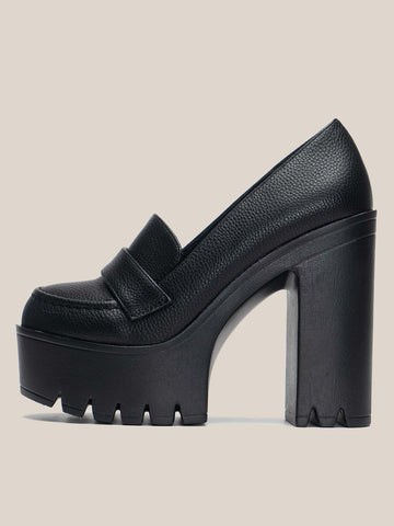 Embossed Ultra Heeled Loafers, Women's High Heel Oxford Shoes, Solid Color