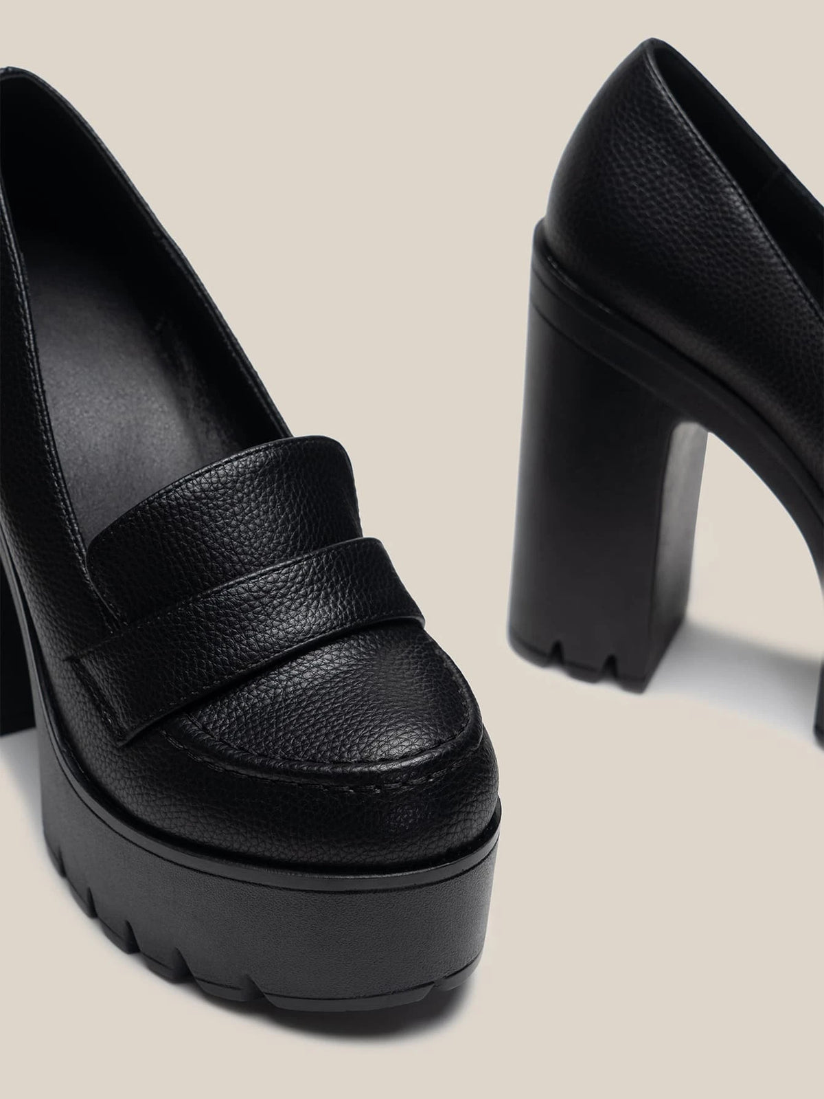 Embossed Ultra Heeled Loafers, Women's High Heel Oxford Shoes, Solid Color