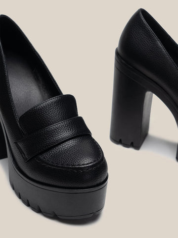 Embossed Ultra Heeled Loafers, Women's High Heel Oxford Shoes, Solid Color