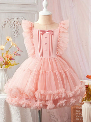Little Girl Elegant Net Yarn Butterfly Decorated Dress