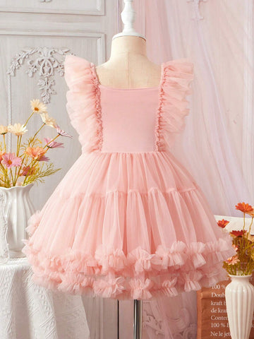 Little Girl Elegant Net Yarn Butterfly Decorated Dress