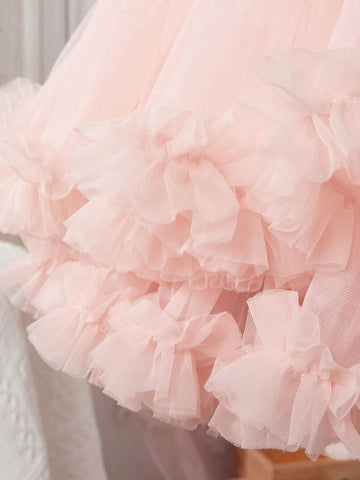 Little Girl Elegant Net Yarn Butterfly Decorated Dress