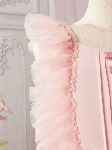 Little Girl Elegant Net Yarn Butterfly Decorated Dress