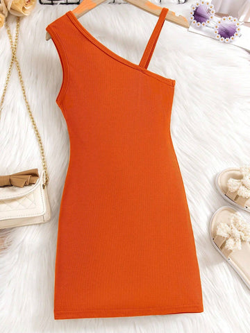 Little Girl Fashion One Shoulder Pleated Chiffon Dress