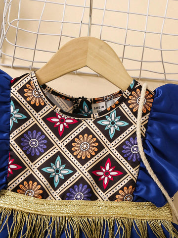 Little Girl Fringed Decor Flutter Sleeve Shirt