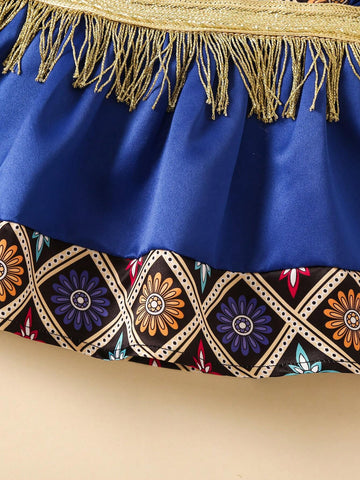 Little Girl Fringed Decor Flutter Sleeve Shirt