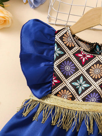 Little Girl Fringed Decor Flutter Sleeve Shirt