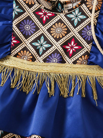 Little Girl Fringed Decor Flutter Sleeve Shirt