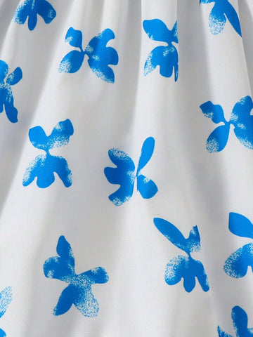 Little Girl Summer Dress, Children's Short Sleeve Ditsy Floral Pleated Puff Sleeve Dress