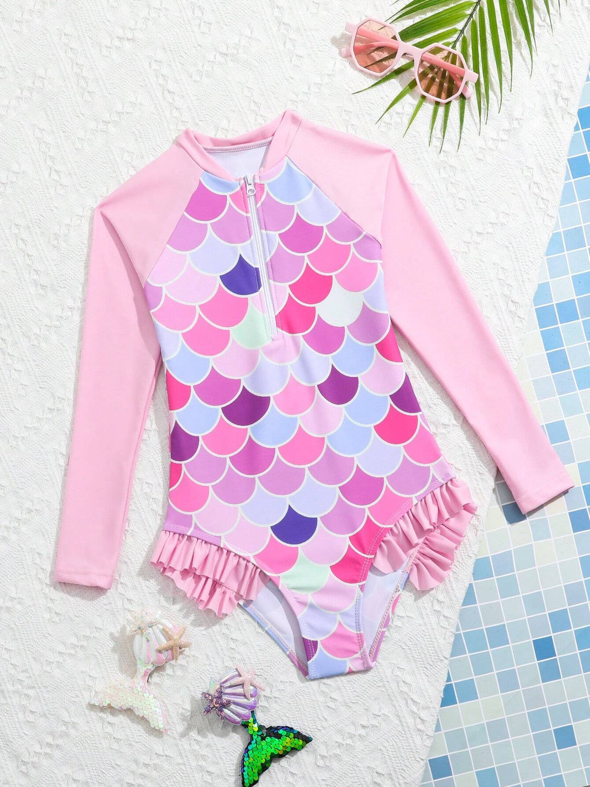 Little Girls 4-8Y Lovely Mermaid Print One-Piece Swimsuit, Red