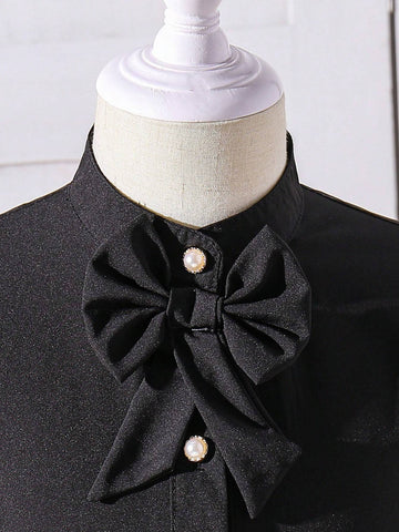 Little Girls' Butterfly & Floral 3D Mesh Spliced Dress With Bowknot And Buckle, Long Sleeve, Fit And Flare, Spring/Fall