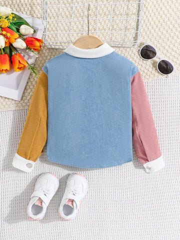 Little Girls' Casual Fashionable Outdoor Long Sleeve Jacket, Cute & Sweet 3D Flower Patchwork And Color Blocking