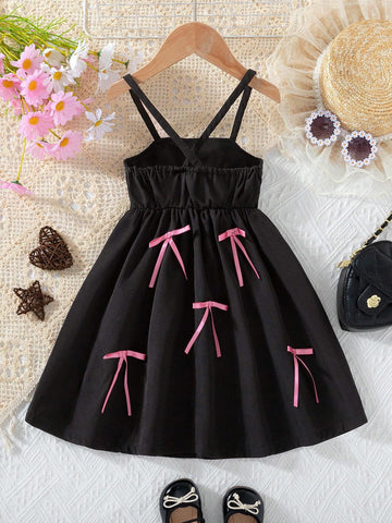 Little Girls' Casual Summer Dress With Bowknot And Spaghetti Straps