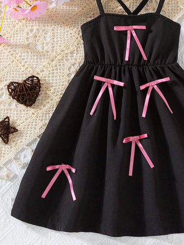 Little Girls' Casual Summer Dress With Bowknot And Spaghetti Straps