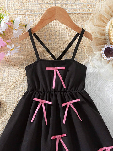 Little Girls' Casual Summer Dress With Bowknot And Spaghetti Straps
