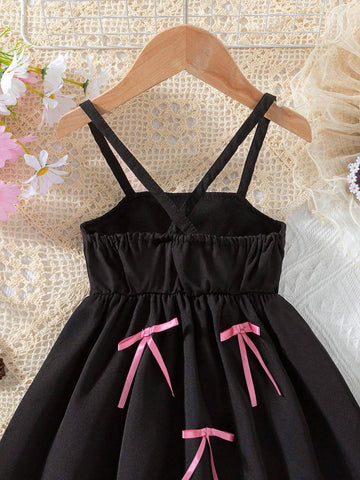 Little Girls' Casual Summer Dress With Bowknot And Spaghetti Straps