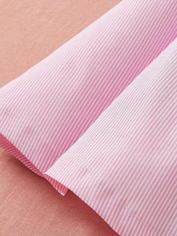 Little Girls' Cherry Striped Sleeveless Dress With Single-Breasted Button