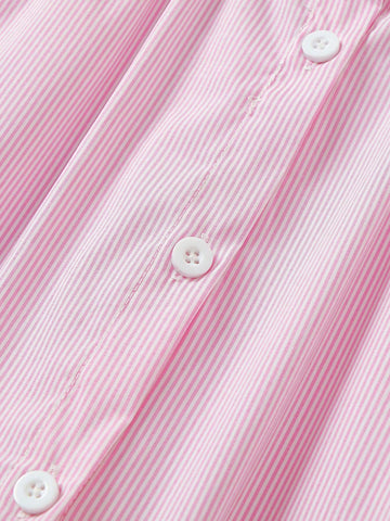 Little Girls' Cherry Striped Sleeveless Dress With Single-Breasted Button