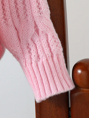 Little Girls Christmas Red Sweater, Adorable 3D Bow Decor Chunky Knit Top, Fashionable Casual Round Neck Long Sleeve Knit Blouse