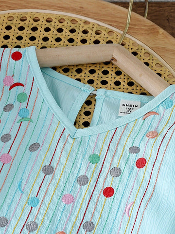 Little Girls' Colorful Dopamine V-Neck Loose Mid-Length A-Line Dress For Summer Holiday