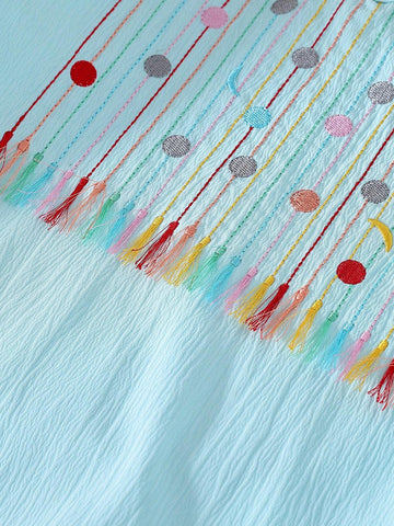 Little Girls' Colorful Dopamine V-Neck Loose Mid-Length A-Line Dress For Summer Holiday