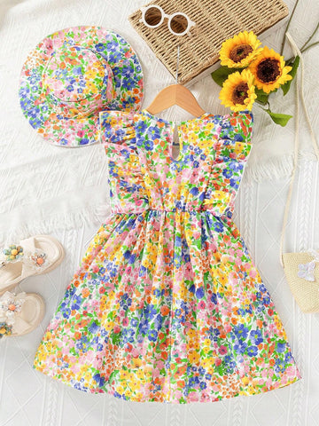 Little Girls' Colorful Floral Beach Holiday Dress