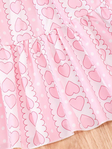 Little Girls' Cute Heart Print A-Line Casual Dress, Summer