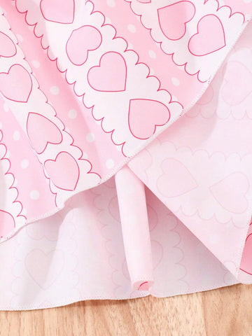 Little Girls' Cute Heart Print A-Line Casual Dress, Summer