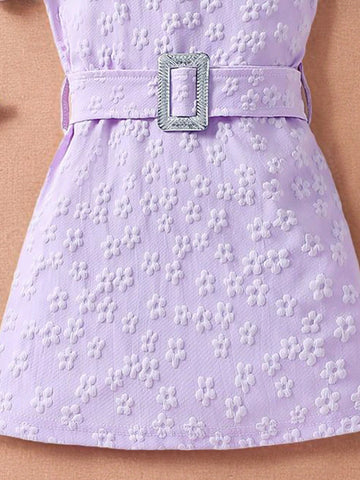 Little Girls' Cute Woven Texture Casual Dress For Spring And Summer