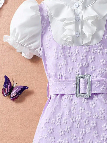 Little Girls' Cute Woven Texture Casual Dress For Spring And Summer