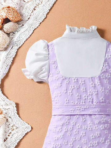 Little Girls' Cute Woven Texture Casual Dress For Spring And Summer