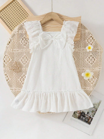 Little Girls" Fashionable White Casual Holiday Dress