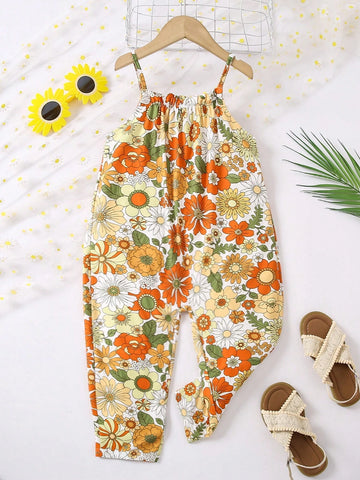 Little Girls Floral Beach Vacation Jumpsuit
