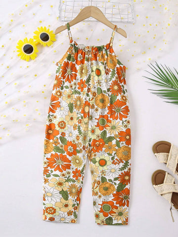 Little Girls Floral Beach Vacation Jumpsuit