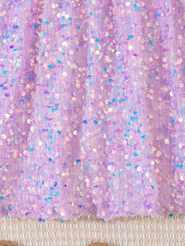 Little Girls' Gorgeous White Rainbow Sequin Embroidery Patchwork Hem Dress, Summer