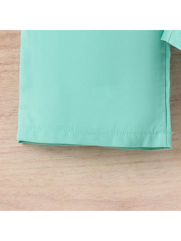 Little Girls' Oblique-Shoulder Fly Sleeve Top And Solid Color Pants Outfit