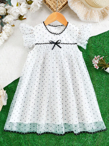 Little Girl's Polka Dot Lantern Sleeve Summer Dress