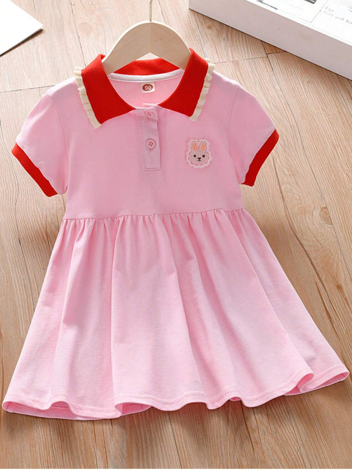 Little Girls' Preppy Style Polo Dress, Summer Embroidered Princess Dress