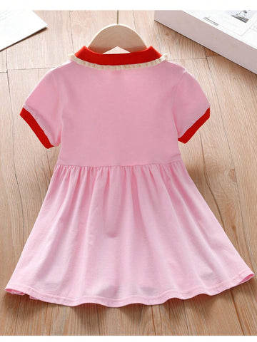 Little Girls' Preppy Style Polo Dress, Summer Embroidered Princess Dress