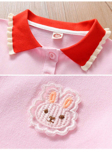 Little Girls' Preppy Style Polo Dress, Summer Embroidered Princess Dress