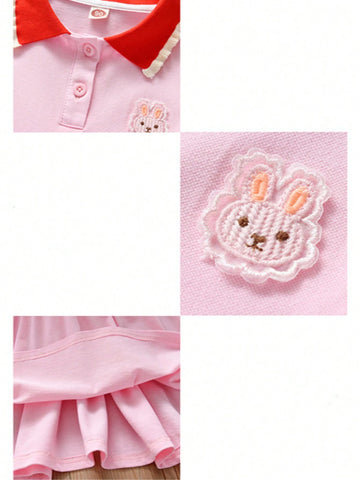 Little Girls' Preppy Style Polo Dress, Summer Embroidered Princess Dress