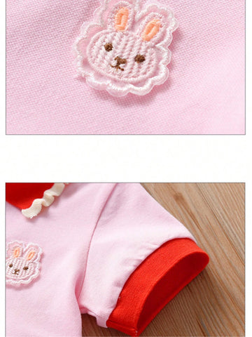 Little Girls' Preppy Style Polo Dress, Summer Embroidered Princess Dress