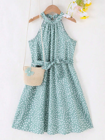 Little Girls' Printed Open Shoulder Casual Vacation Summer Dress