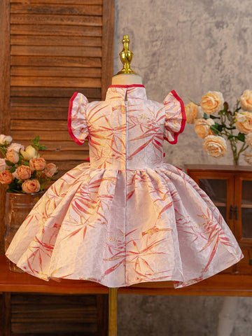Little Girls Red Qipao Dress, High-End Jacquard Chinese Cheongsam Formal Dress