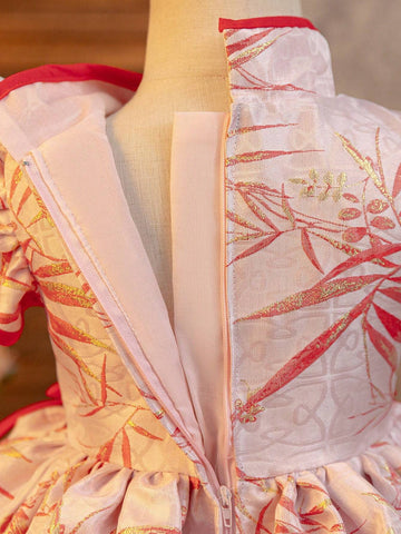 Little Girls Red Qipao Dress, High-End Jacquard Chinese Cheongsam Formal Dress