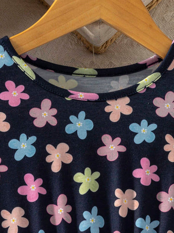 Little Girls Round Neck Long Sleeve Ruched Minimalist Casual Dress, Daily Wear