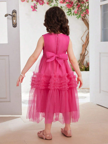 Little Girls' Sleeveless 3D Flower Mesh Dress